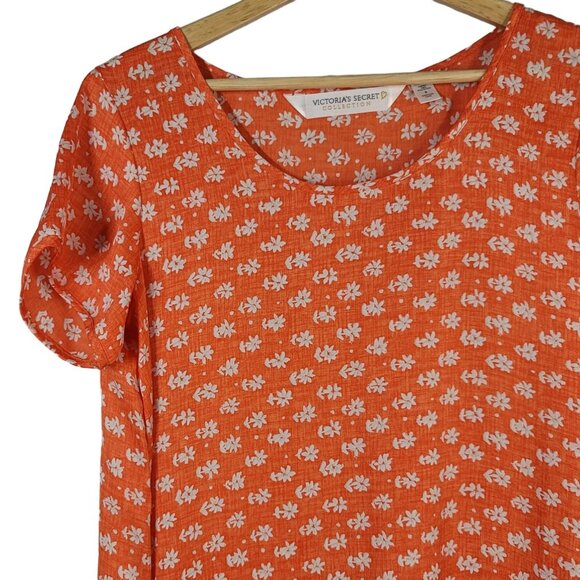 Victoria's Secret Floral Maxi Lounge Dress Orange White Small Short Sleeve VTG - Picture 3 of 6